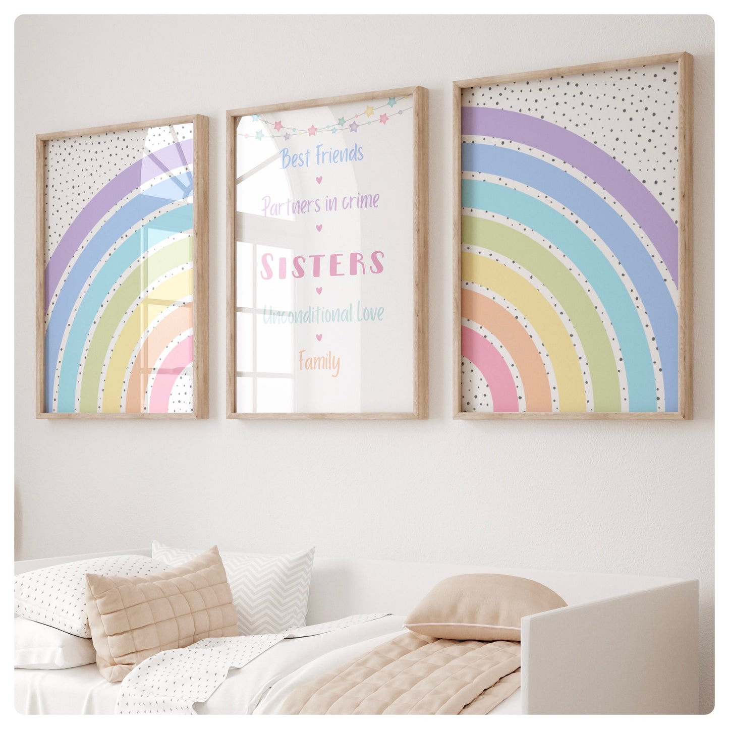 Sisters rainbow colourful set of 3 prints