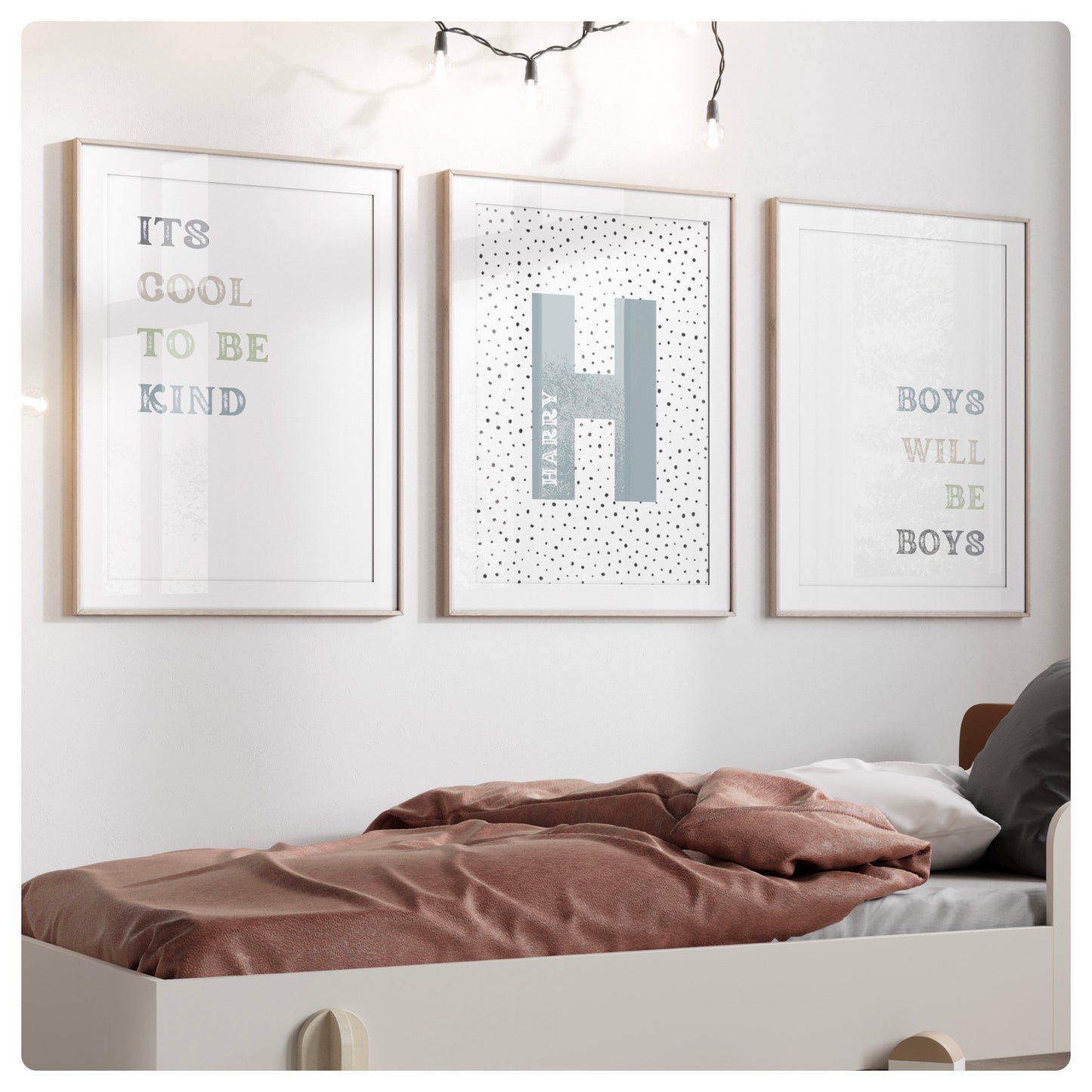 Neutral boys personalised quote set of 3 prints
