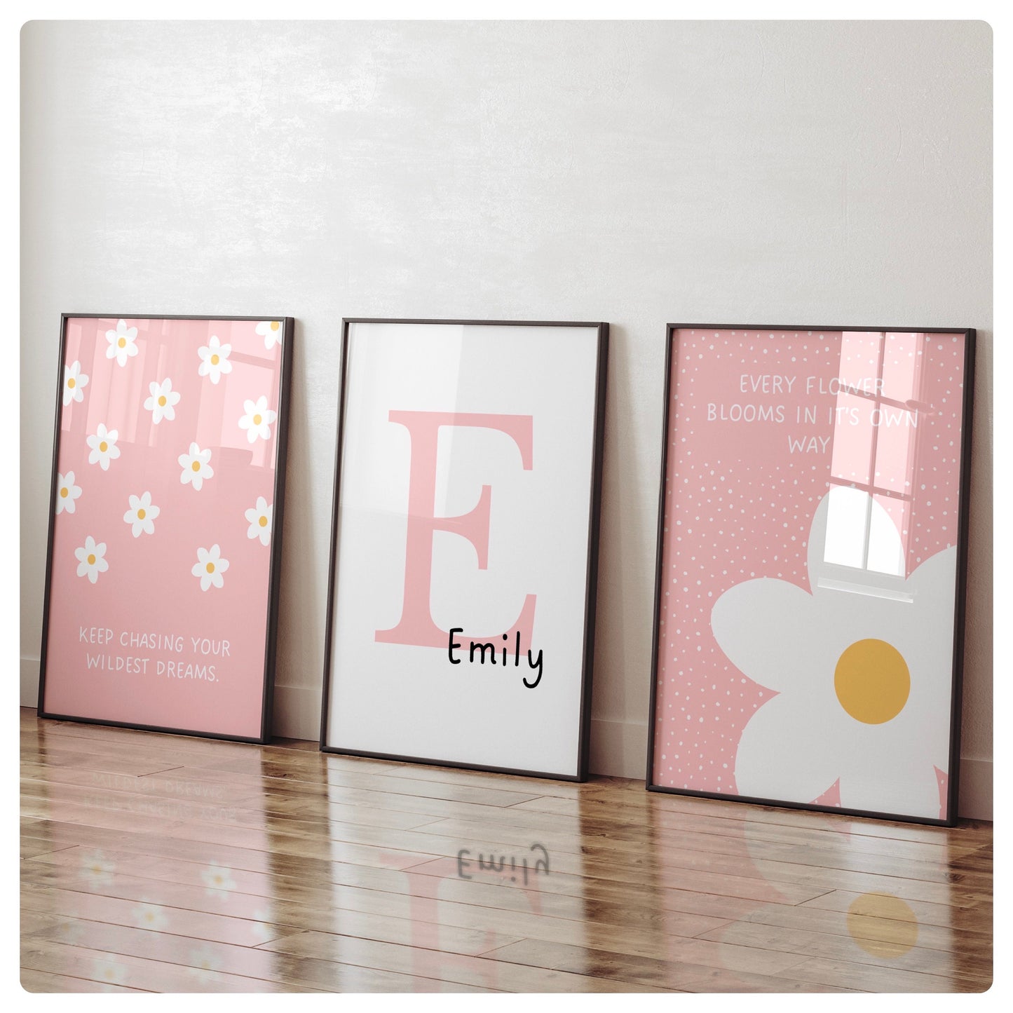 Daisy flower personalised quote set of 3 prints