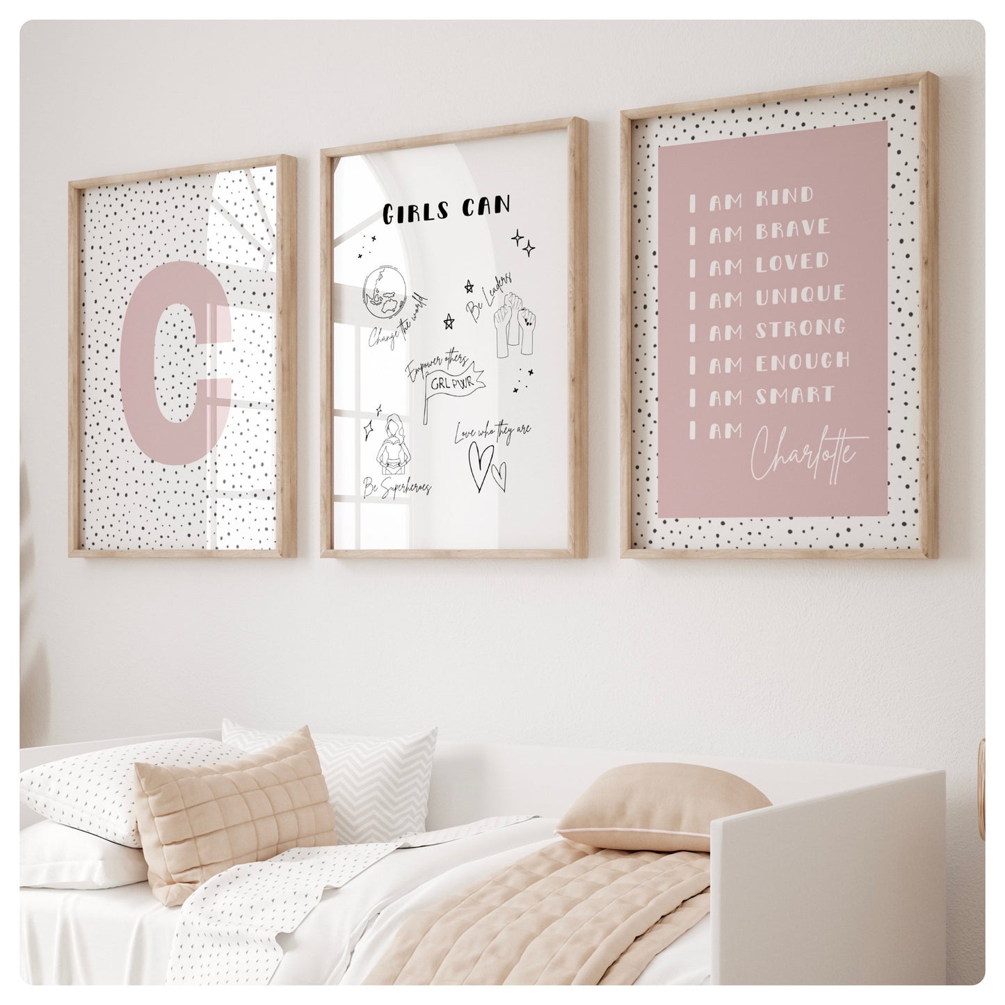 Affirmation “Girls can do anything” personalised set if 3 prints