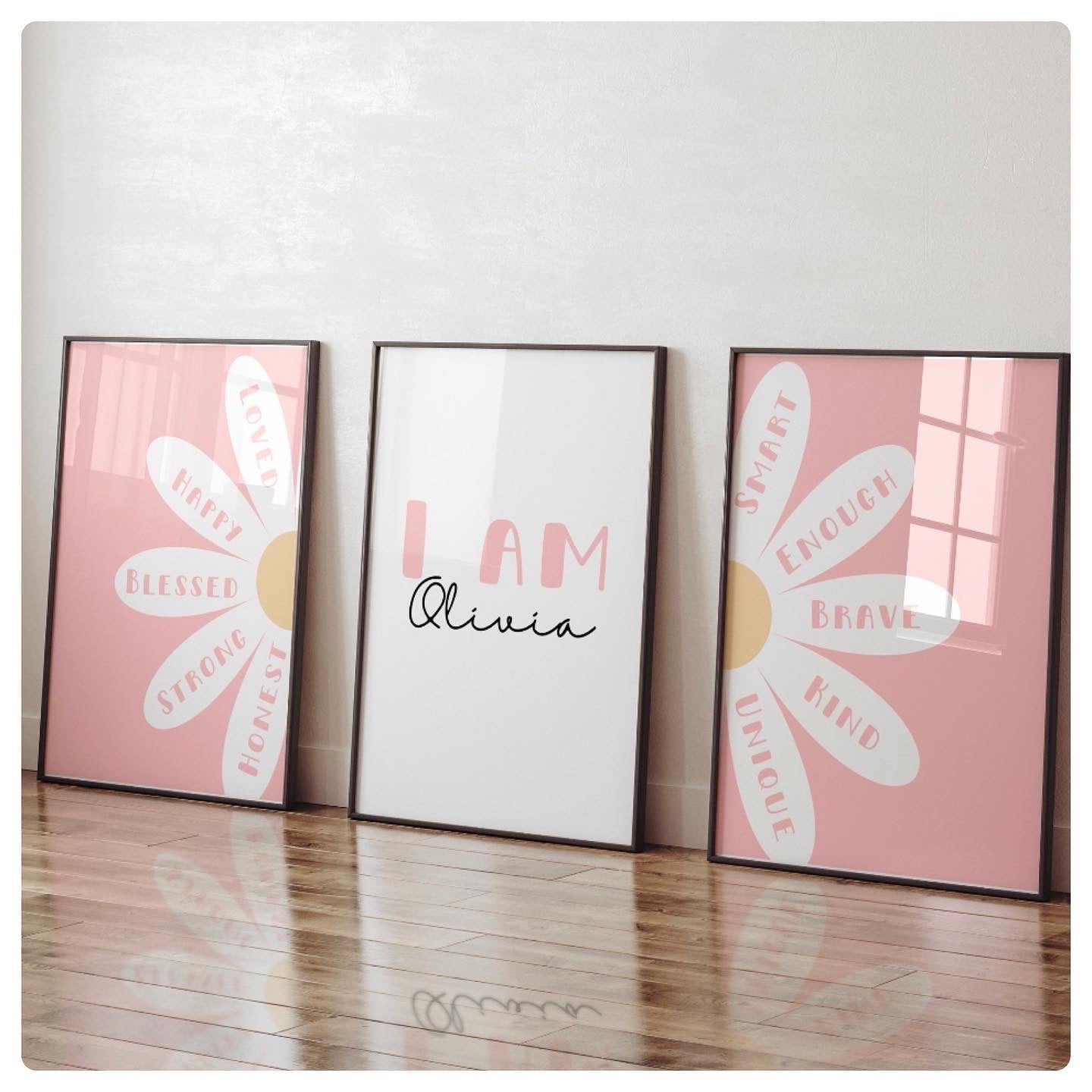 Daisy flower personalised affirmation set of 3 prints