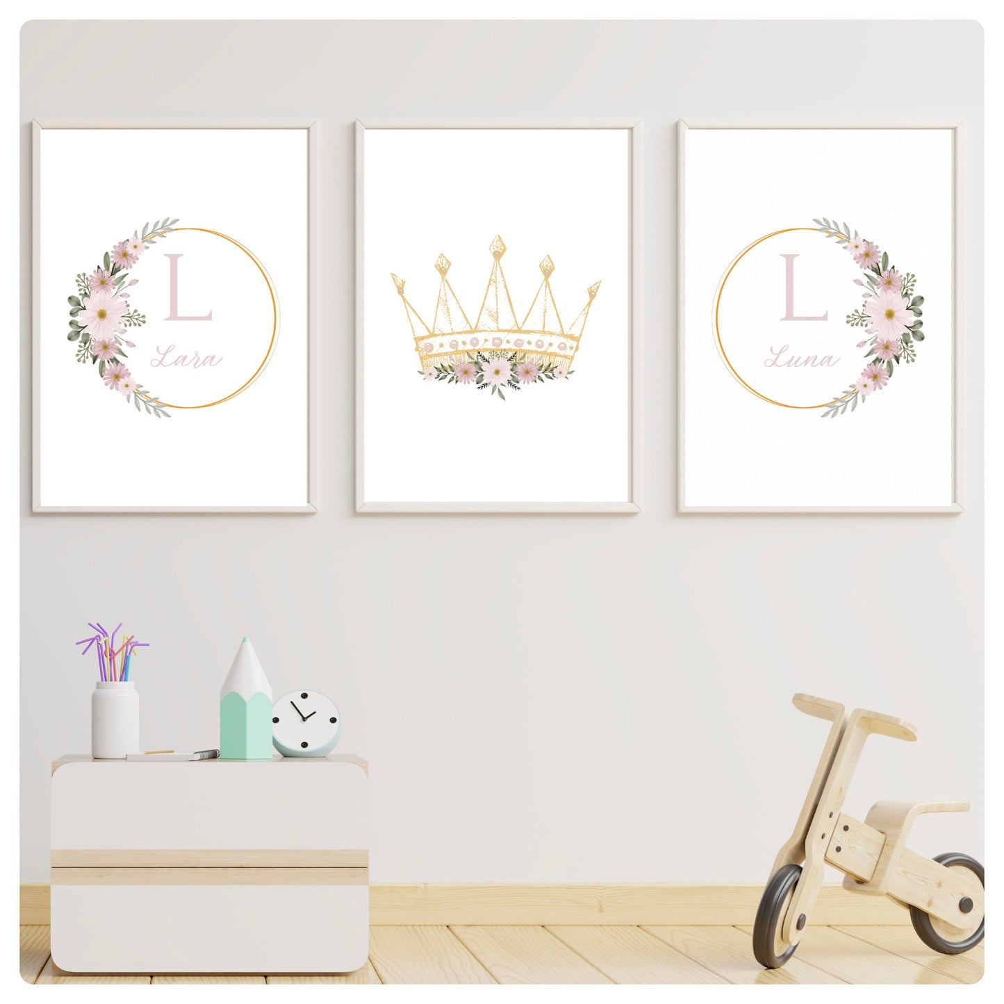 Princess style personalised set of 2 or 3 prints