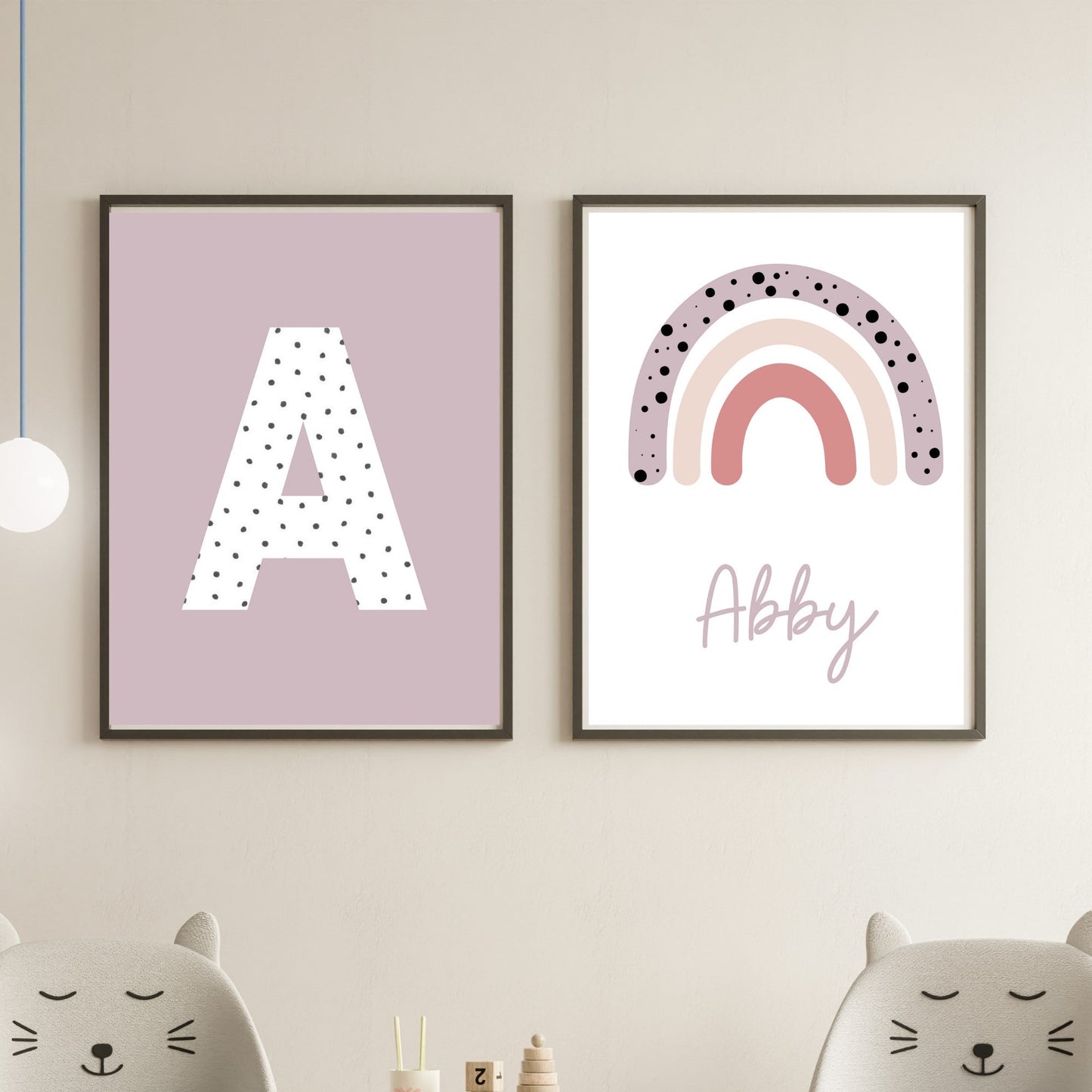 Rainbow purple personalised set of 2 prints
