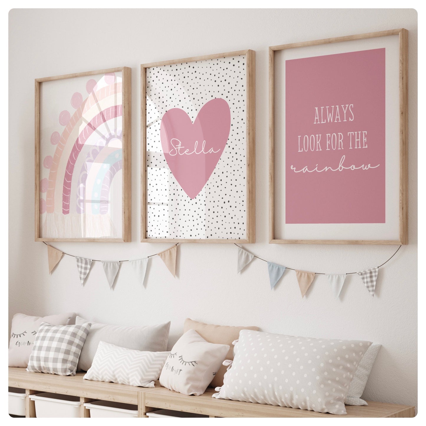 Rainbow “Always look for the rainbow” personalised set of 3 prints