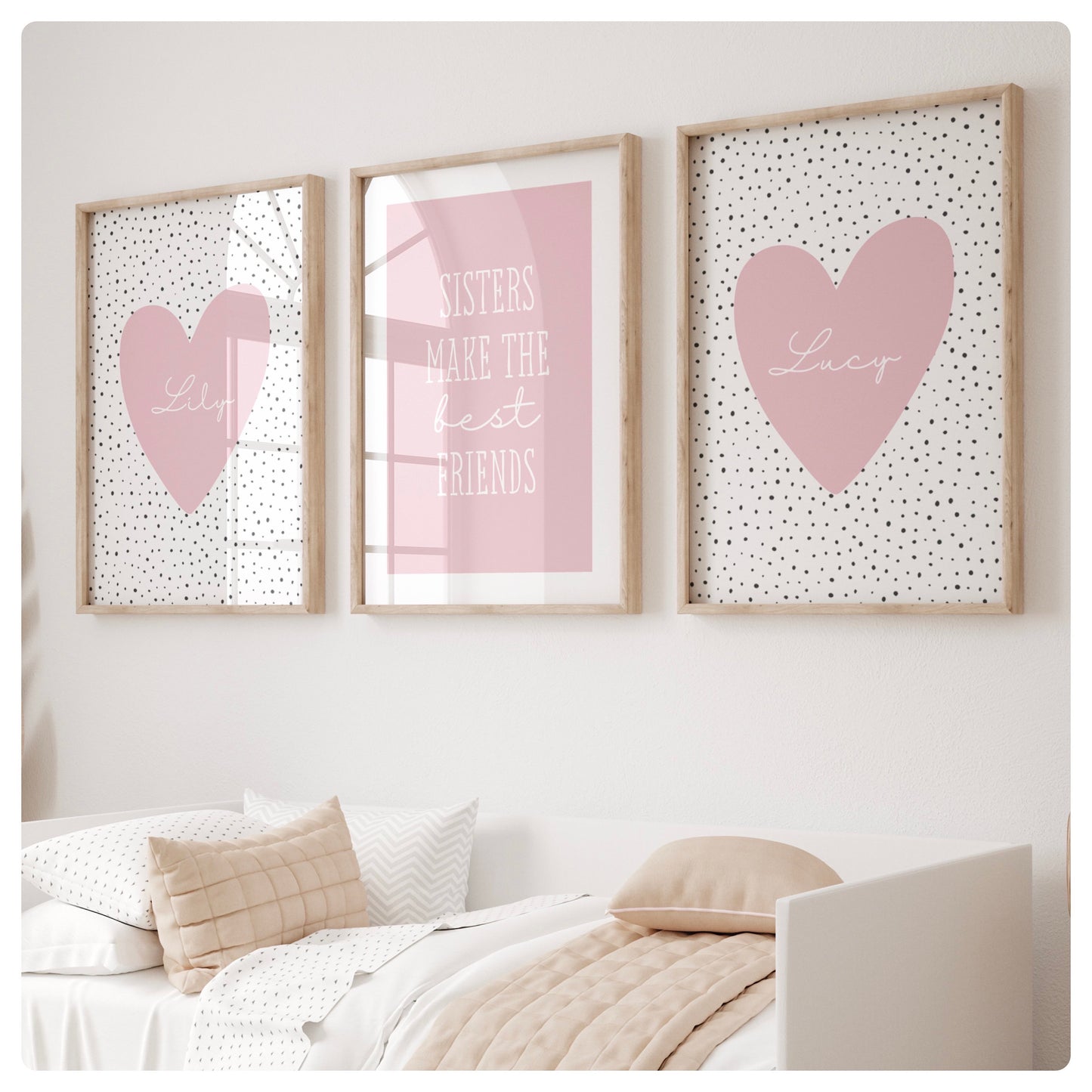 Sisters personalised heart set of 3 prints