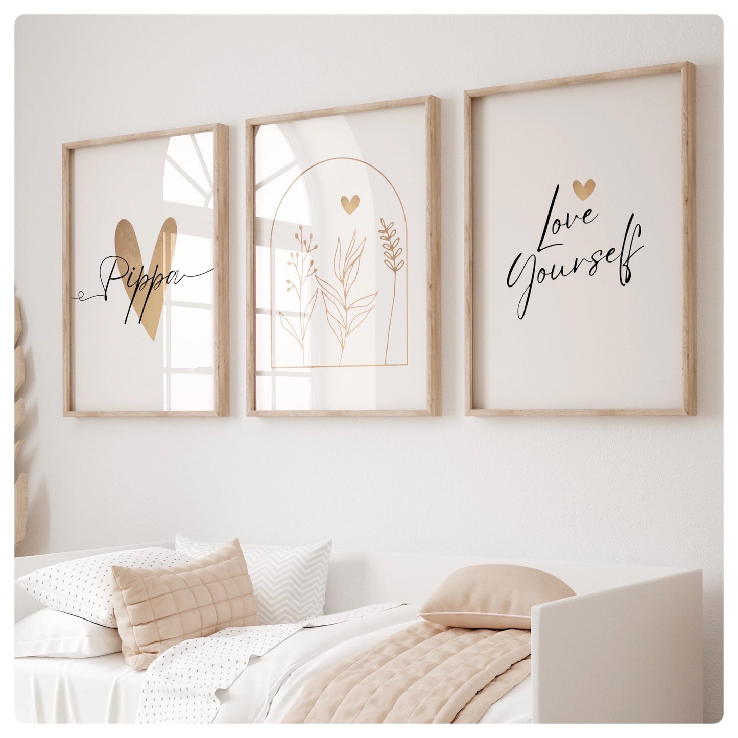 Cream and gold personalised “love yourself” prints