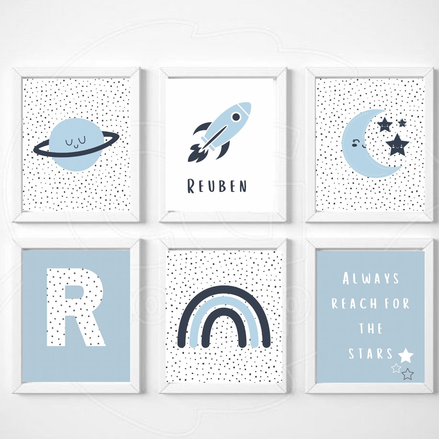 Space theme personalised set of 6 prints