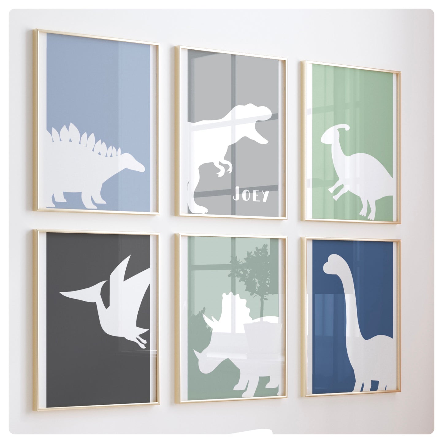 Dinosaur boys set of 6 personalised prints