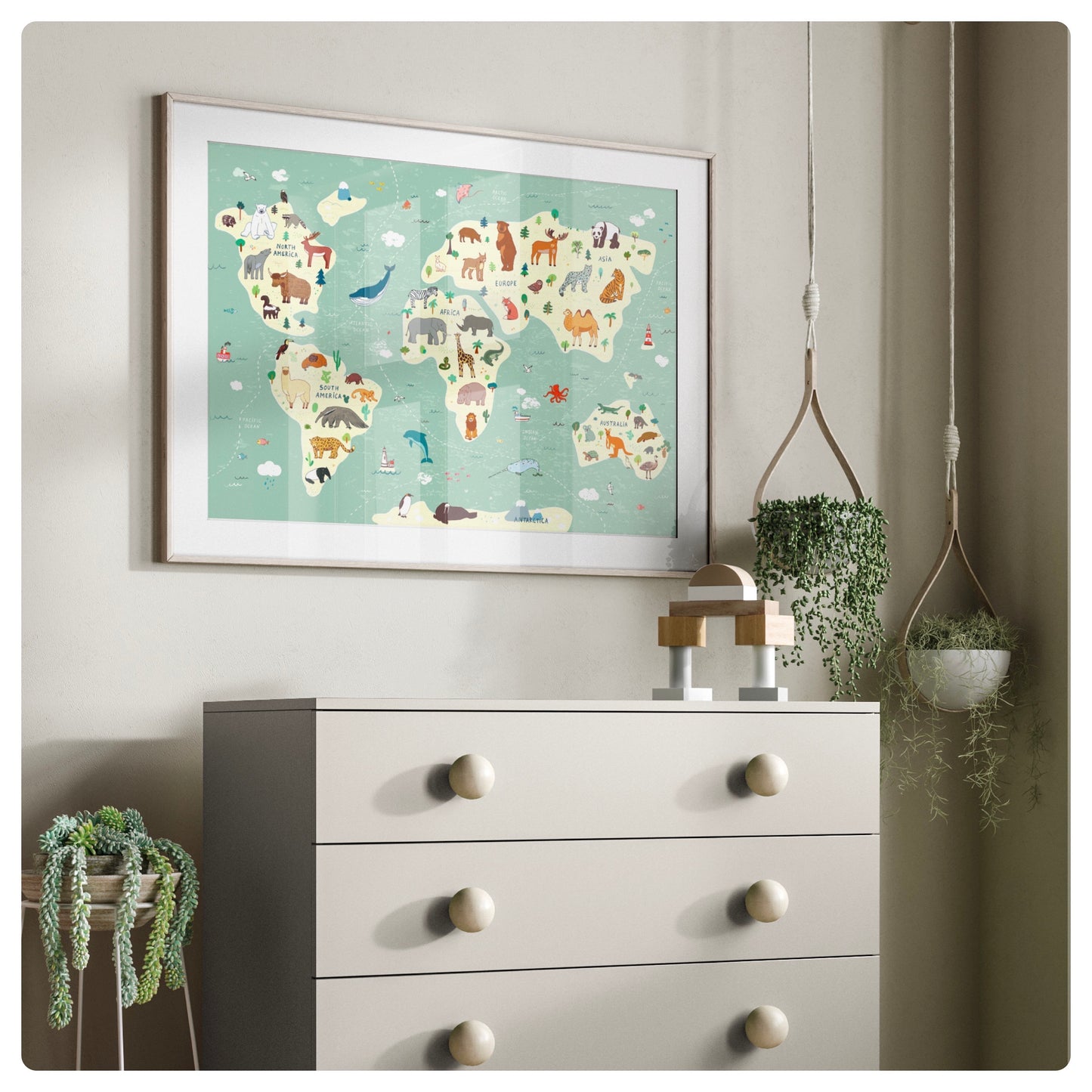 Animal world map primts