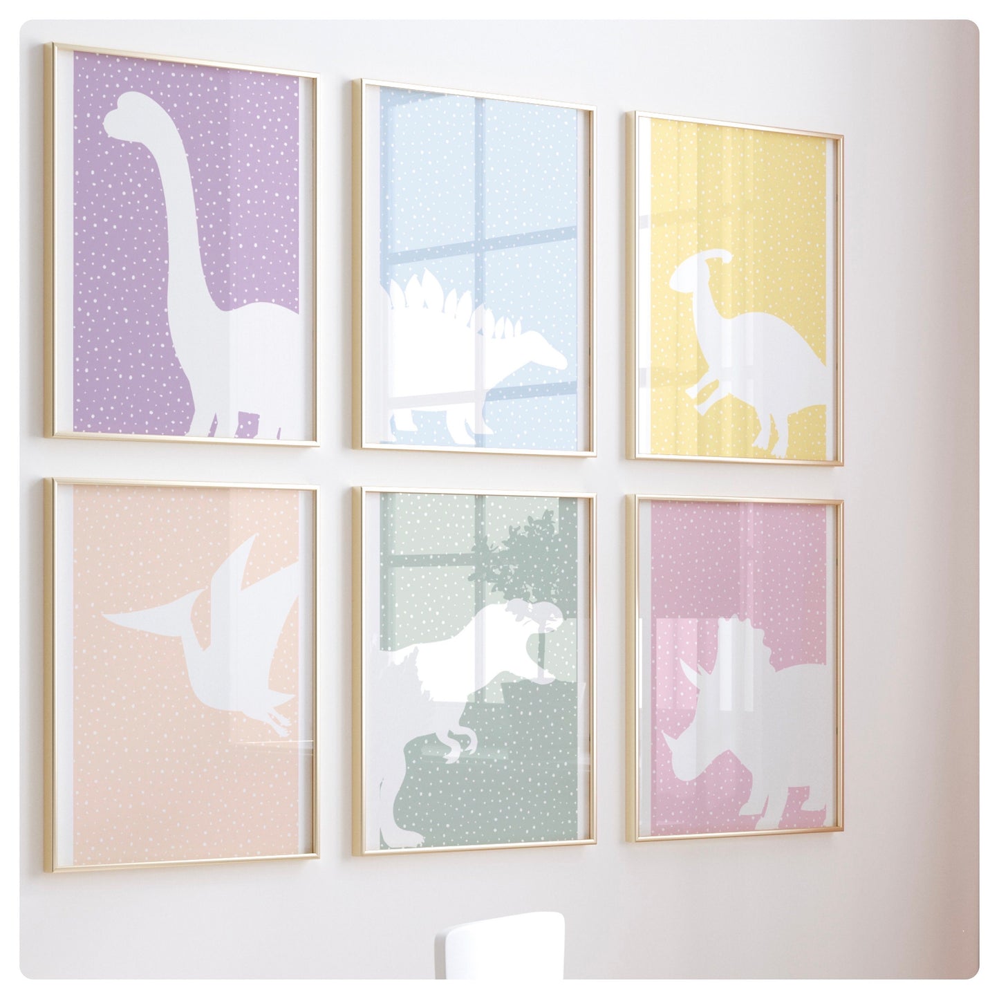 Dinosaur colourful girly set of 6 prints