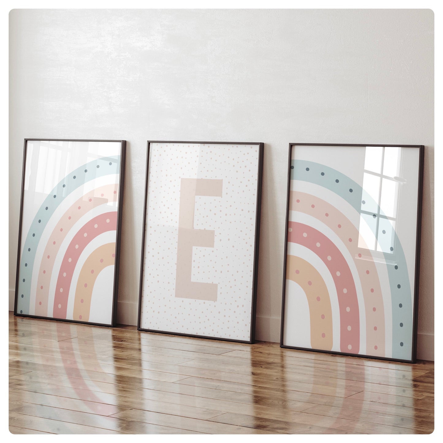 Rainbow pastel personalised set of 3 prints