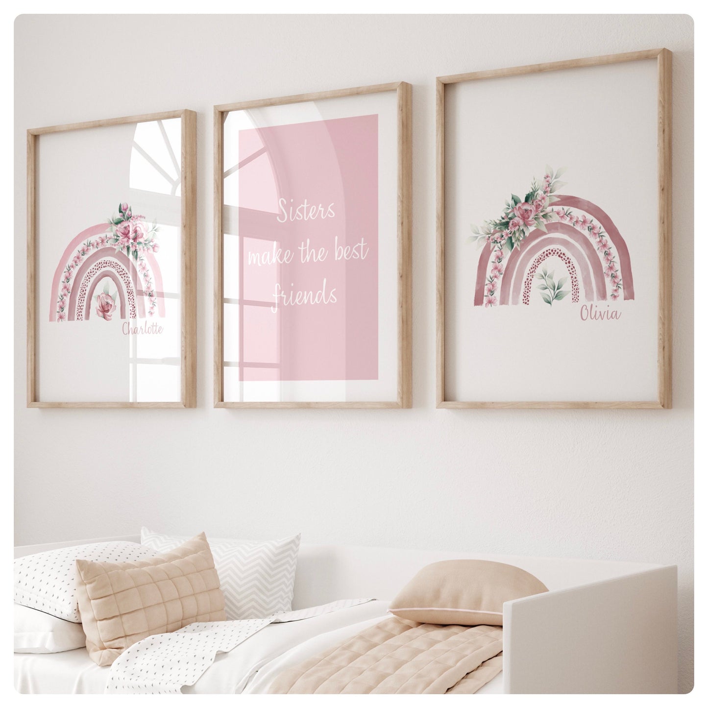Sisters make the best friends rainbow set of 3 prints