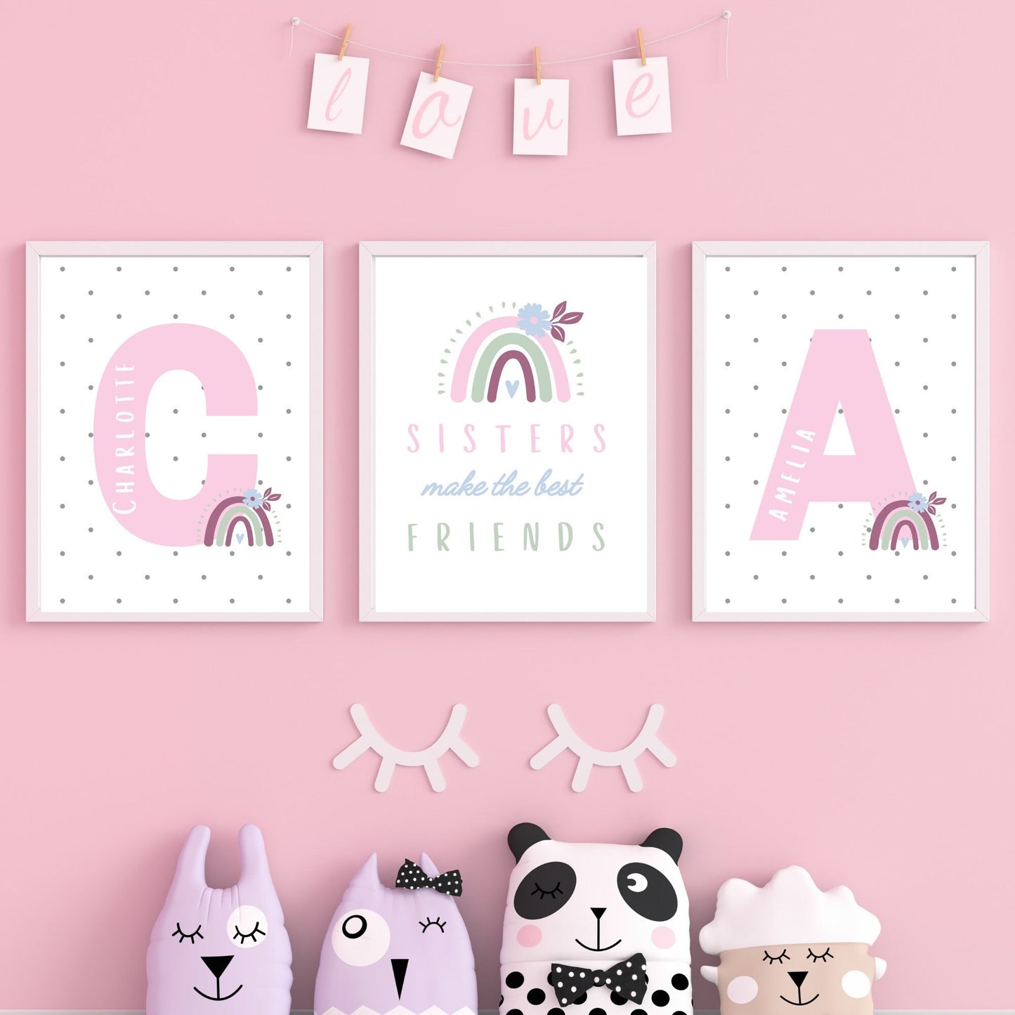 Sisters make the best friends rainbow set of 3 prints