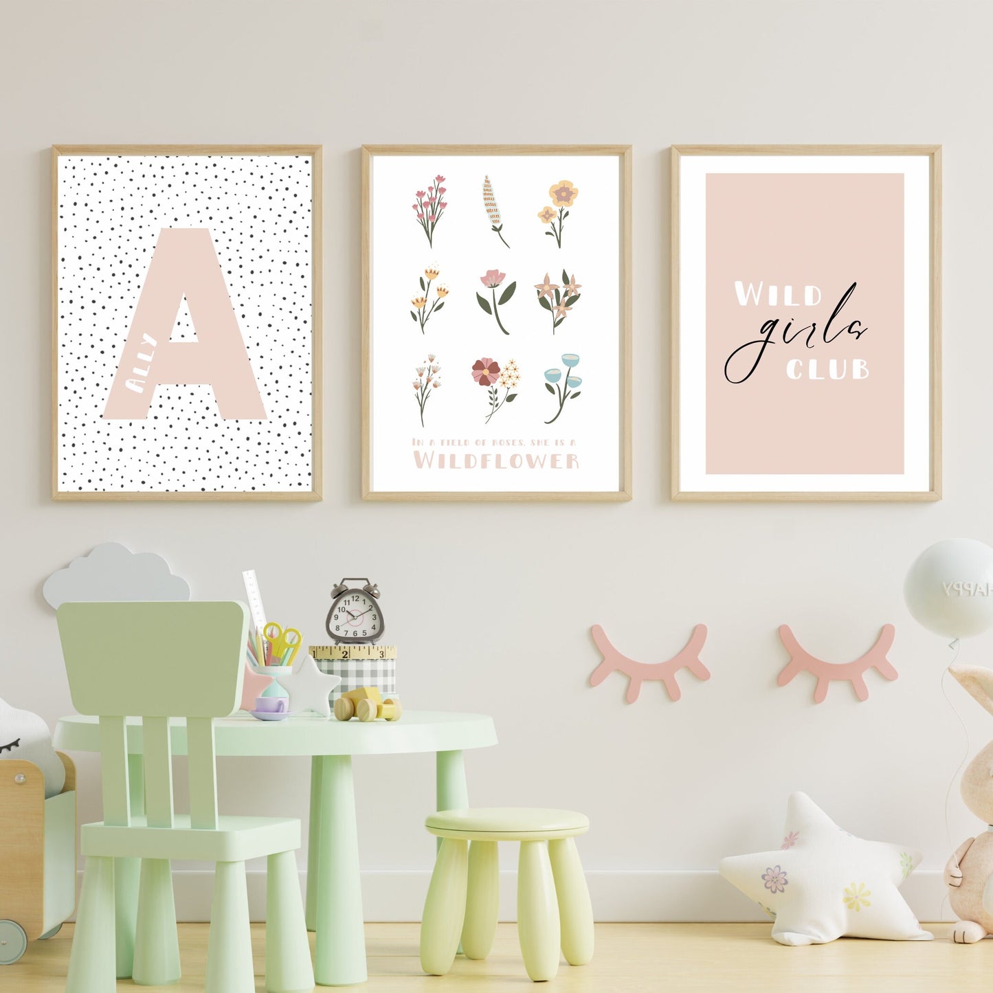 Wildflower personalised set of 3 prints