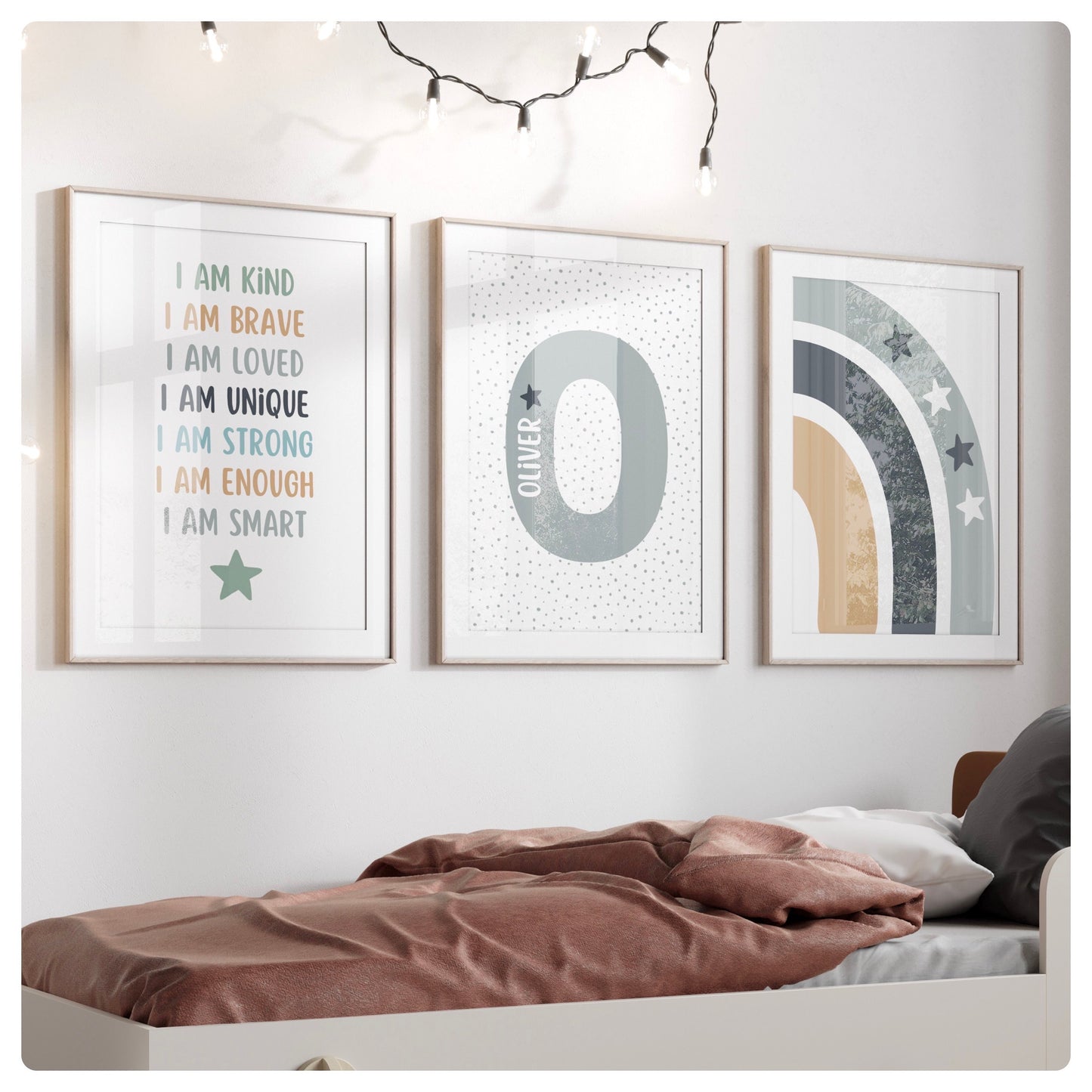 Affirmation personalised rainbow set of 3 prints