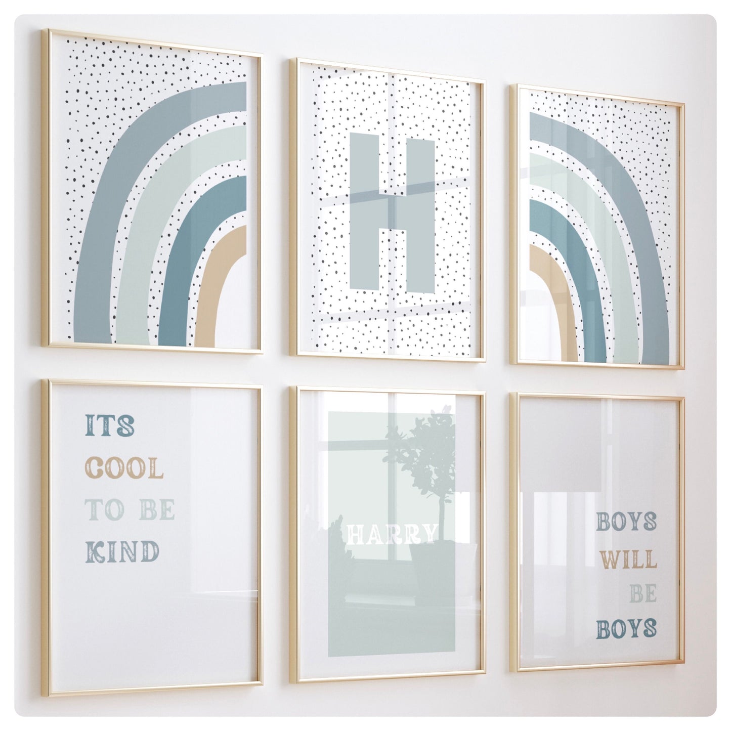 Rainbow boys personalised quote set of 6 prints