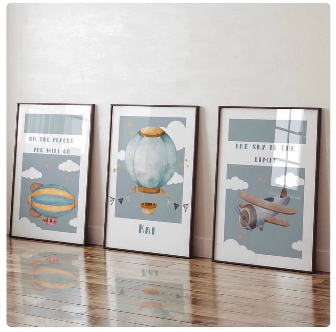 Hot air balloon personalised quote set of 3 prints