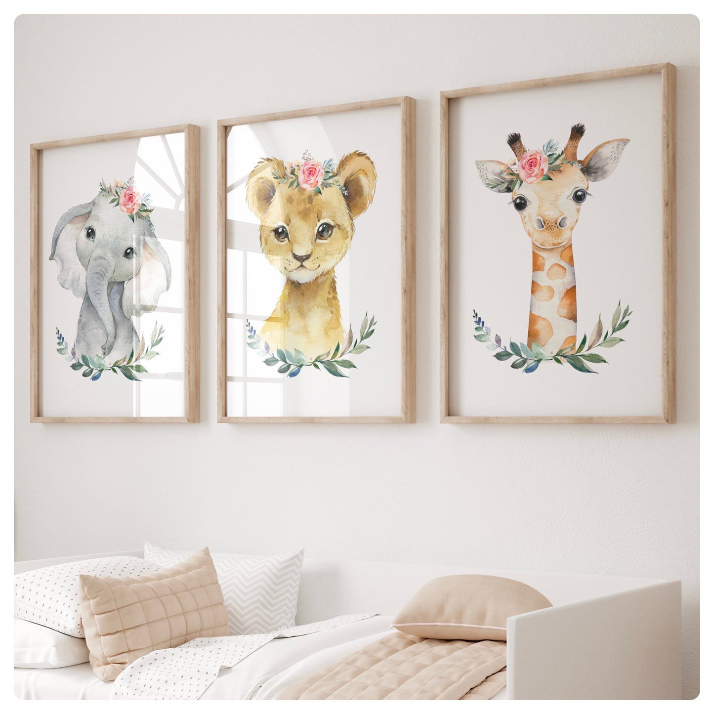 Safari girly style with flower set of 3 prints