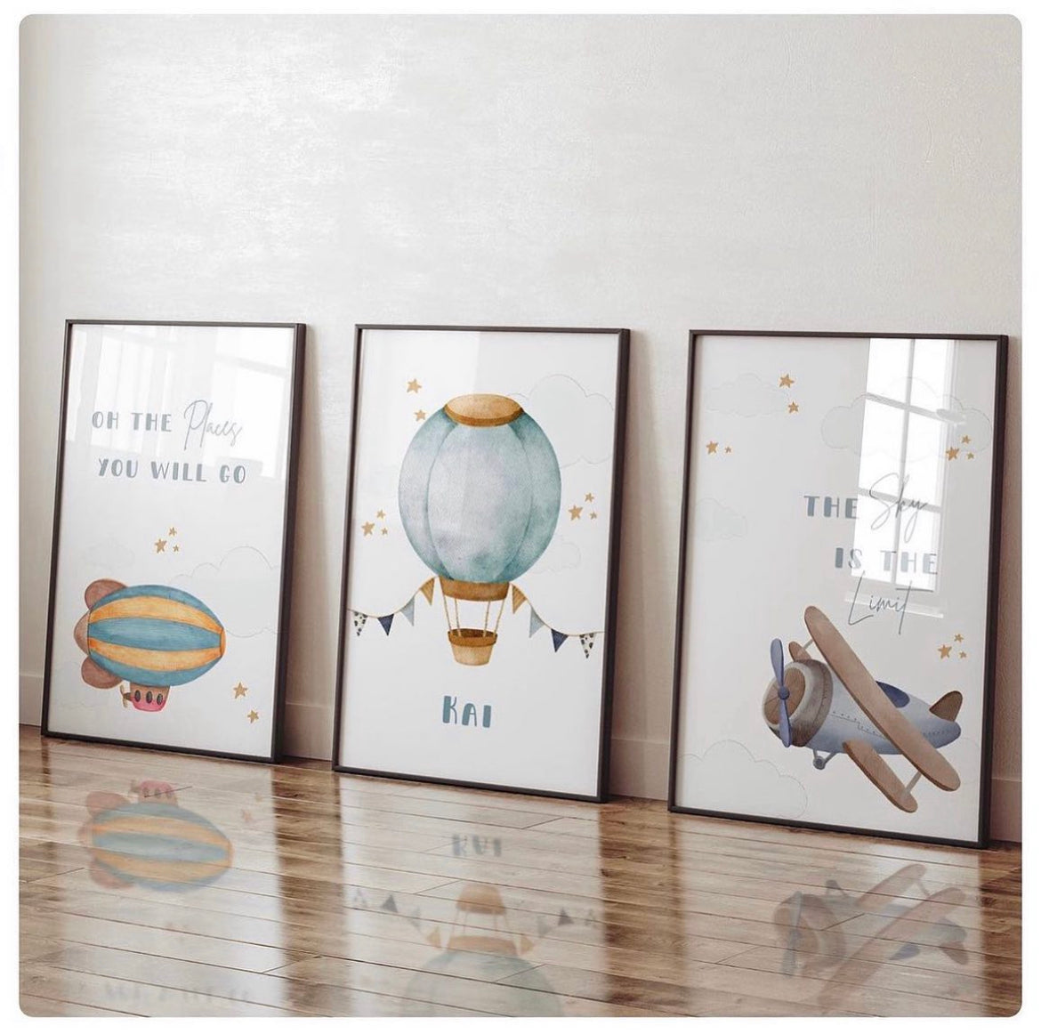 Hot air balloon personalised quote set of 3 prints