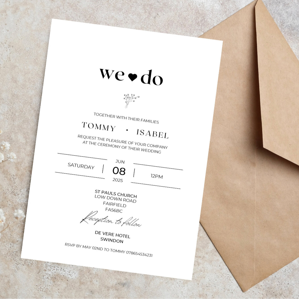 Black and white minimalist wedding and evening invitations