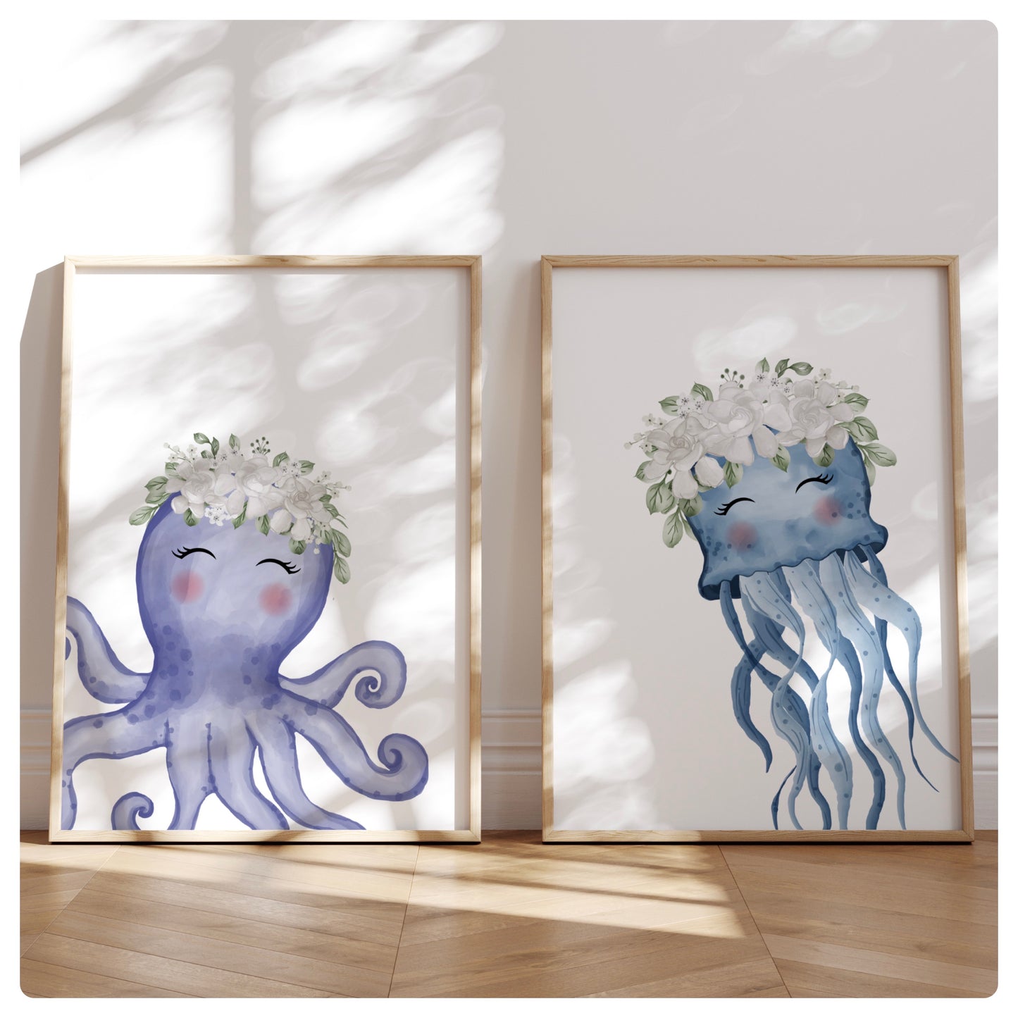 ocean theme octopus & jellyfish set of 2 prints