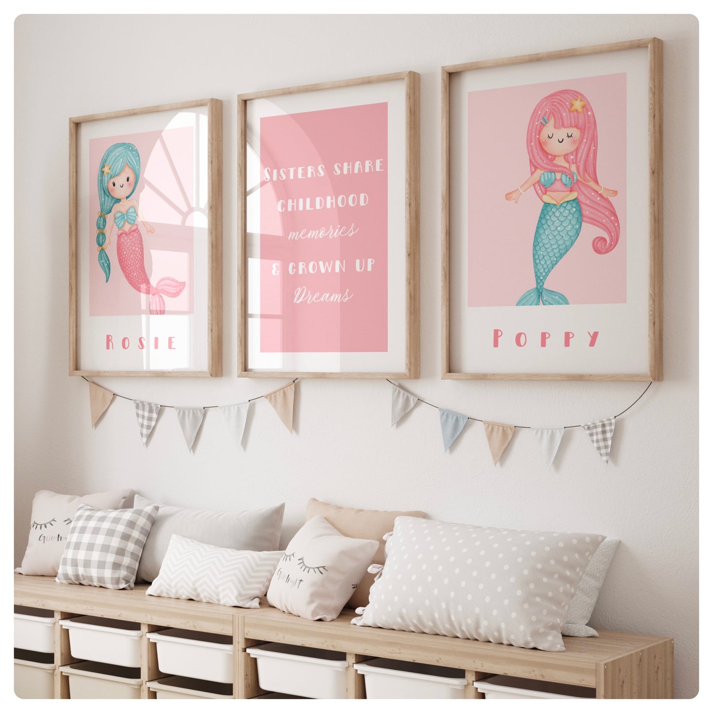 Mermaid sisters set of 3 prints