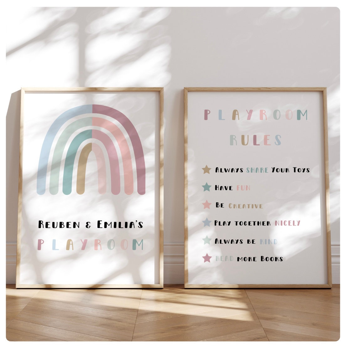 Playroom rules personalised sibling set of 2 prints