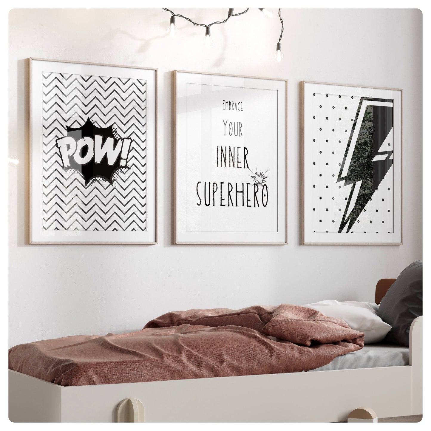 Comic style black and white set of 3 prints