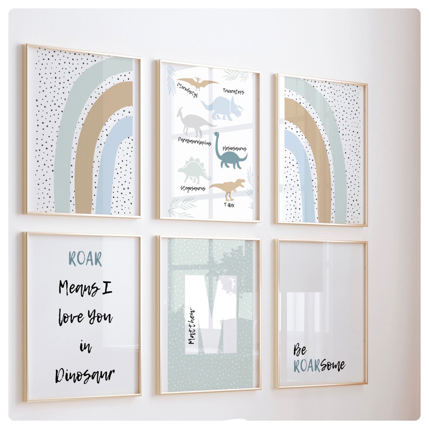 Dinosaur rainbow & quotes set of 6 prints