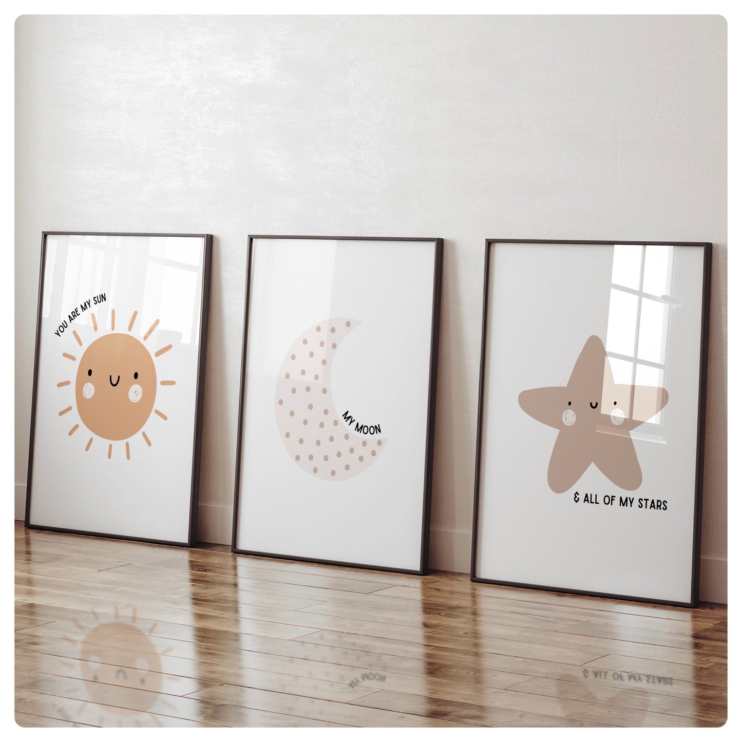 Neutral boho sun, moon & stars set of 3 prints
