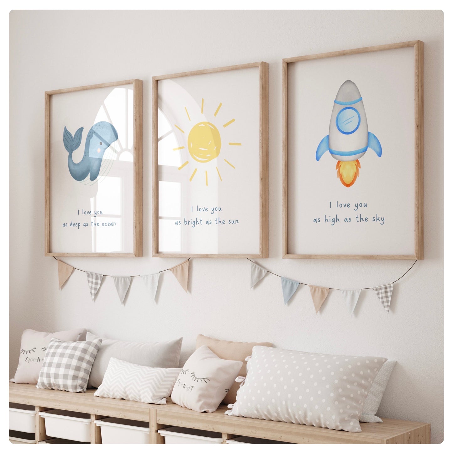 Space, sun & sea quote set of 3 prints