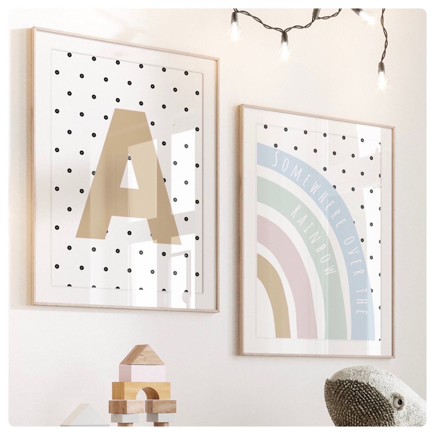 Rainbow pastel “Somewhere over the rainbow” personalised set of 2 prints