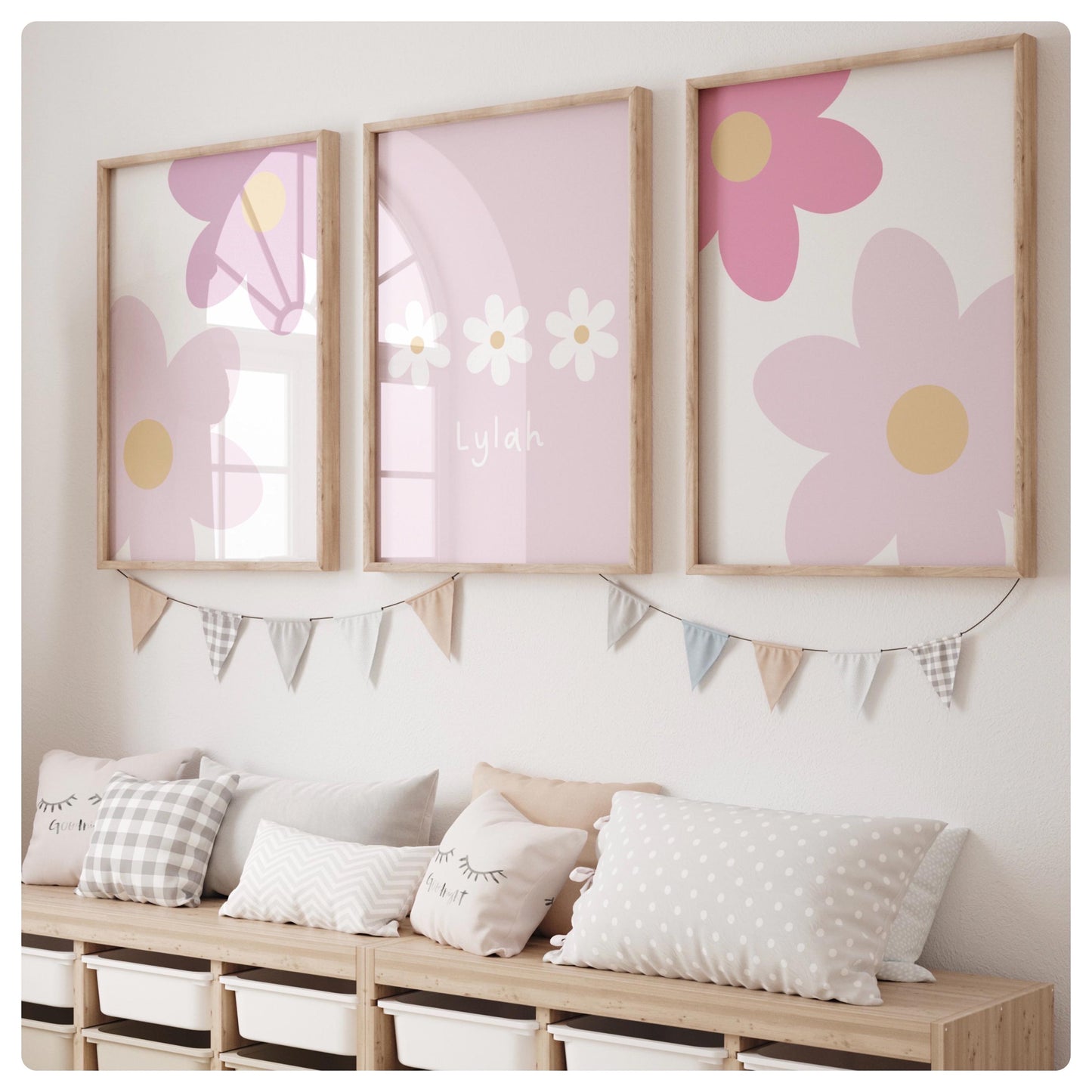 Daisy cute flowers personalised set of 3 prints,