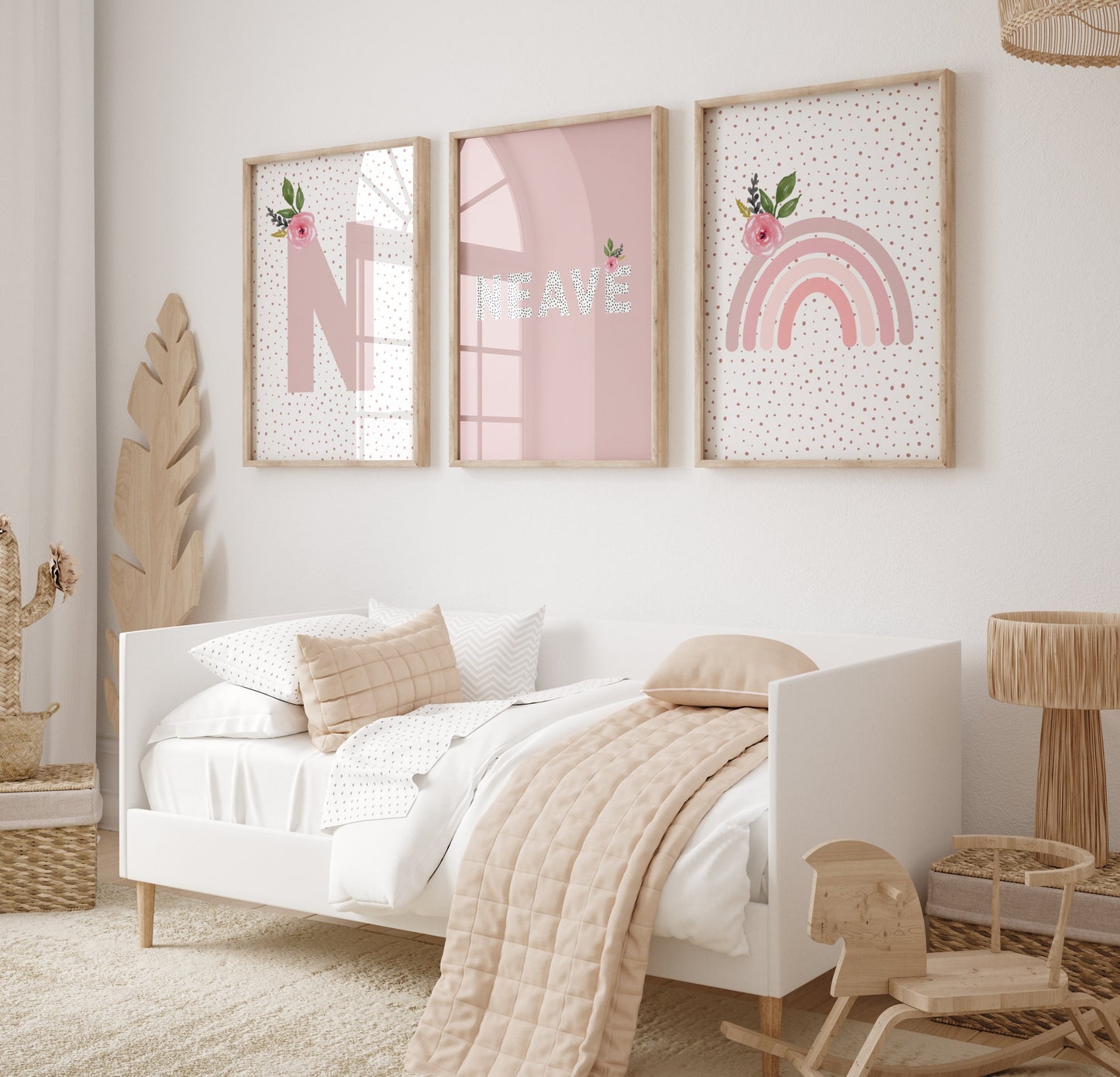 Flower personalised pink rainbow set of 2 or 3 prints