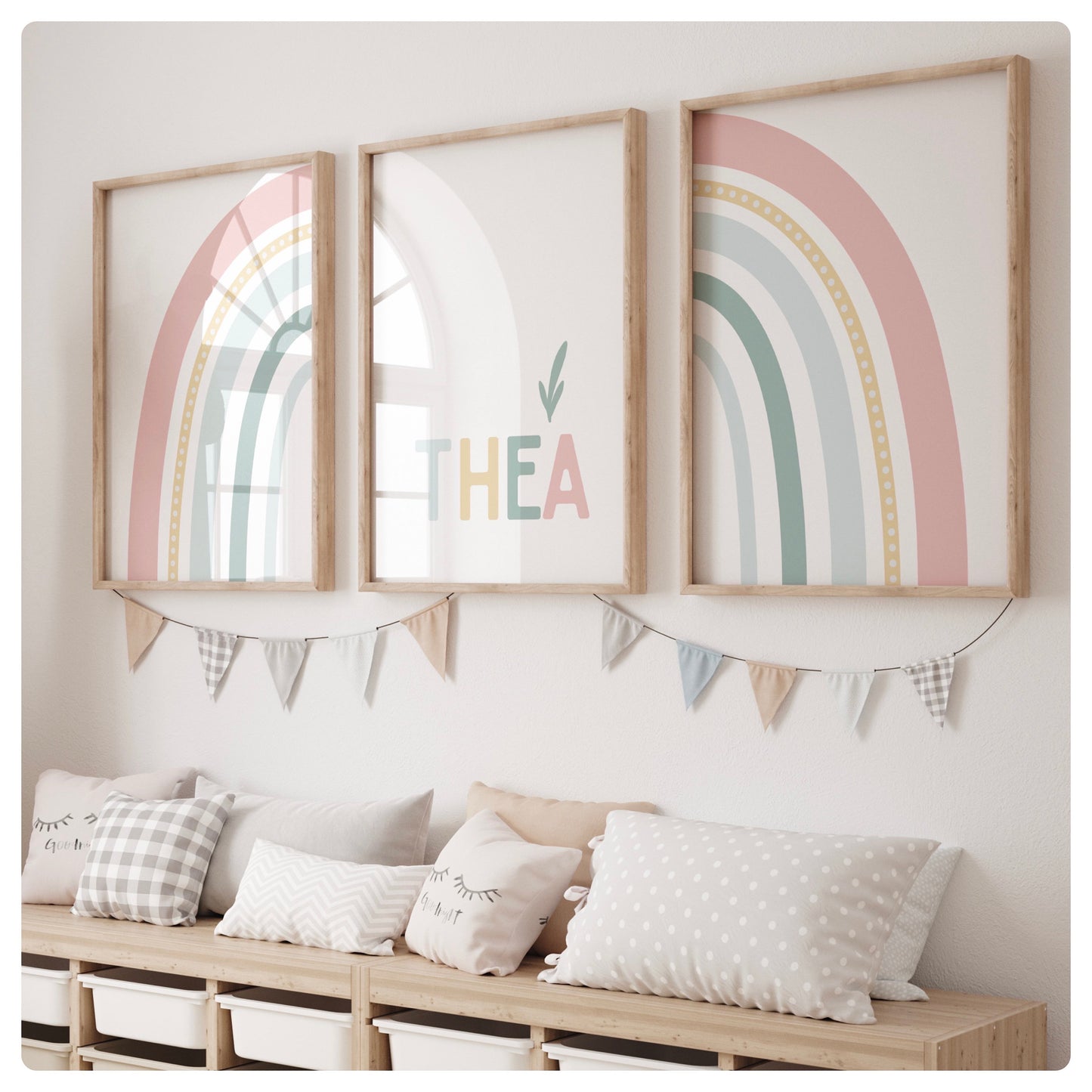 Rainbow pastel personalised set of 3 prints