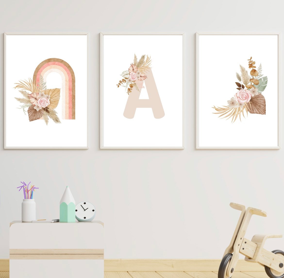 Rainbow & Boho flowers set of 3 prints