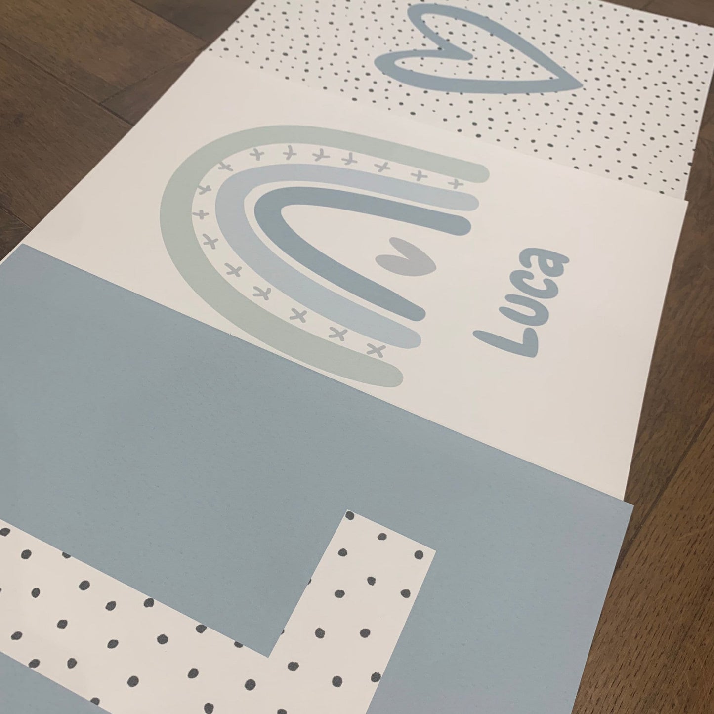 Rainbow personalised blue or pink set of 3 prints