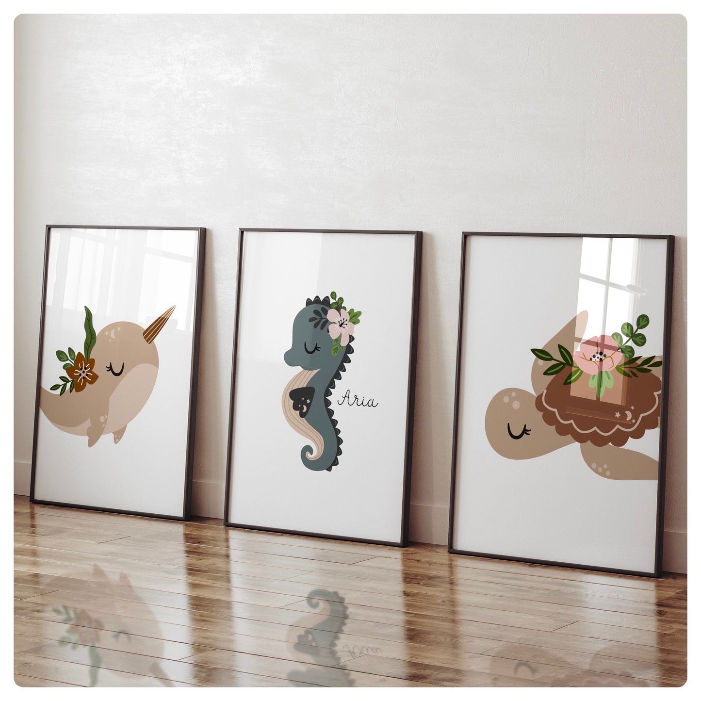 Ocean themed personalised neutral set of 3 prints