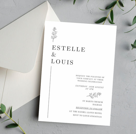 Black and white minimalist wedding and evening invitations