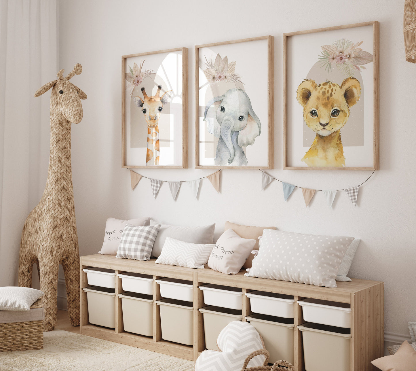 Safari animals girly set of 3 prints