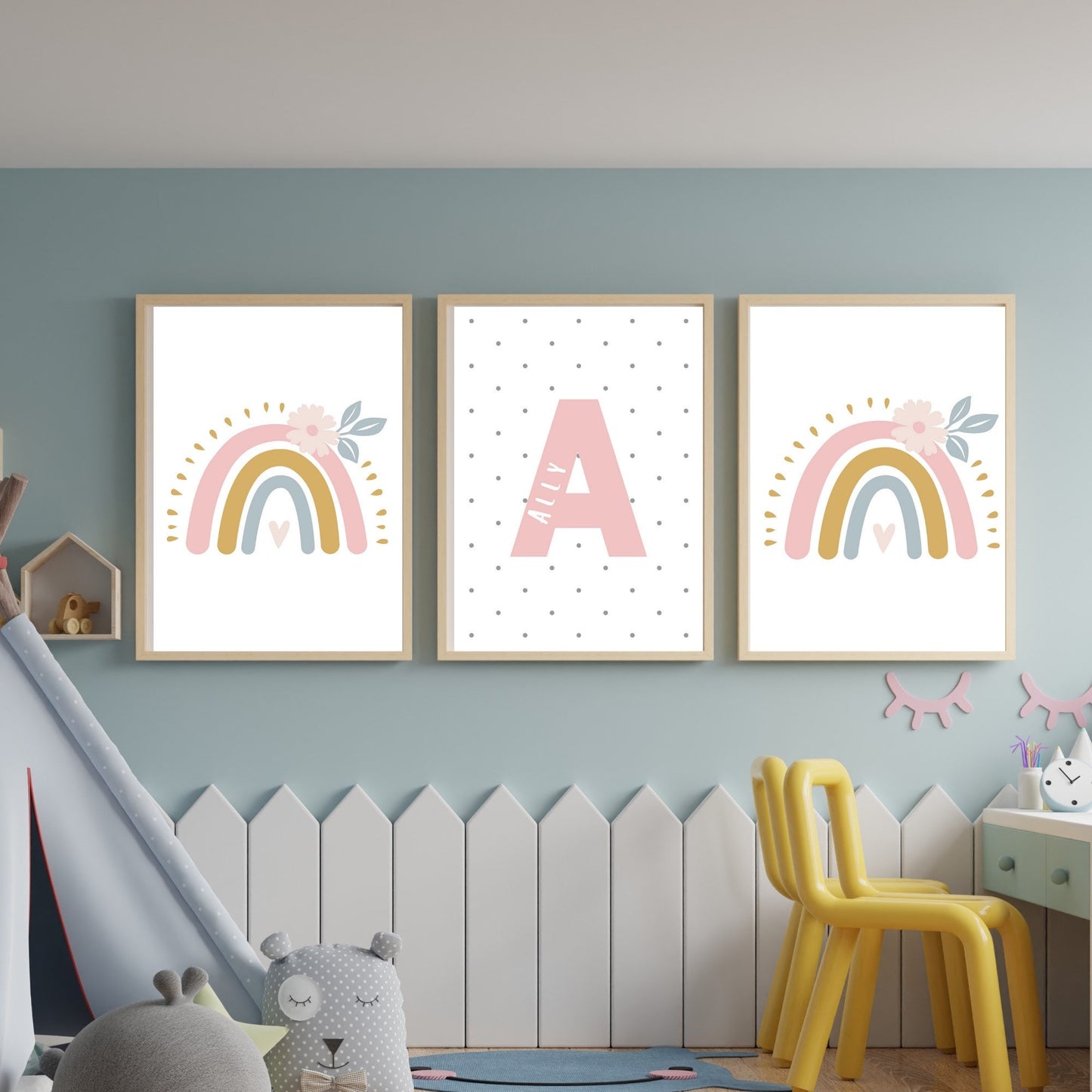 Rainbow personalised set of 3 prints