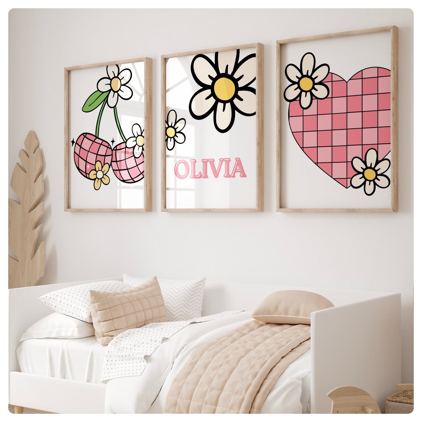 Cherry retro bright set of 3 prints personalised