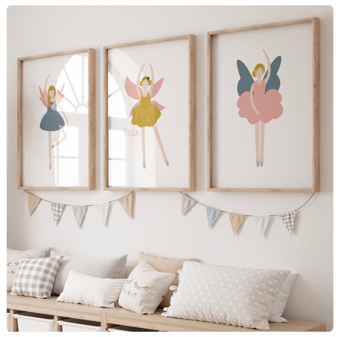 Fairy ballerina girly personalised set of 3 prints