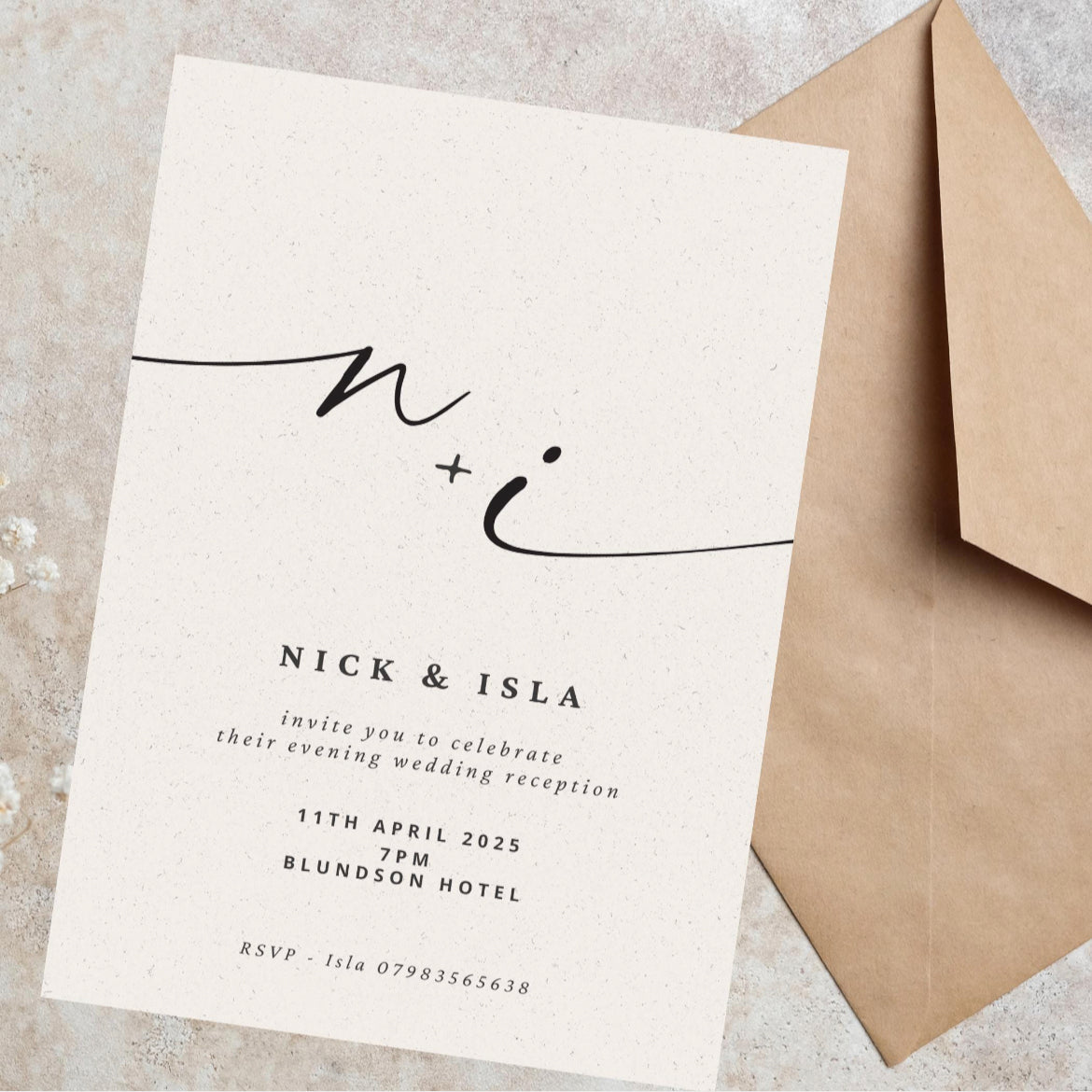 Cream and black minimalist wedding and evening invitations