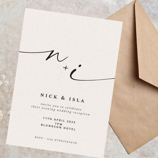 Cream and black minimalist wedding and evening invitations