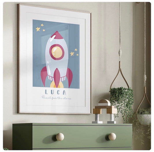 Space theme personalised rocket print