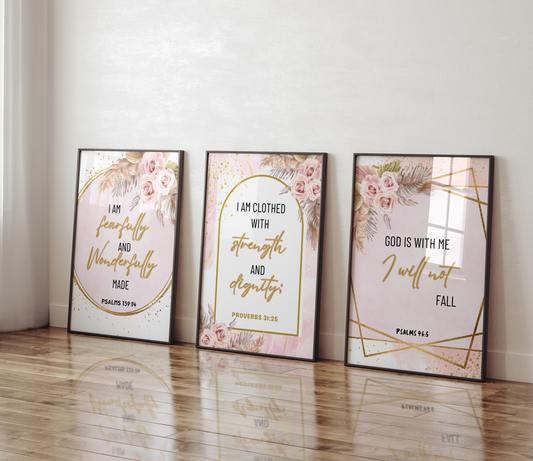 girly Bible quotes set of 3 prints
