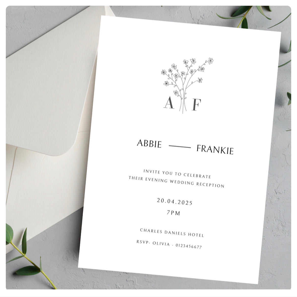 Black and white minimalist wedding and evening invitations