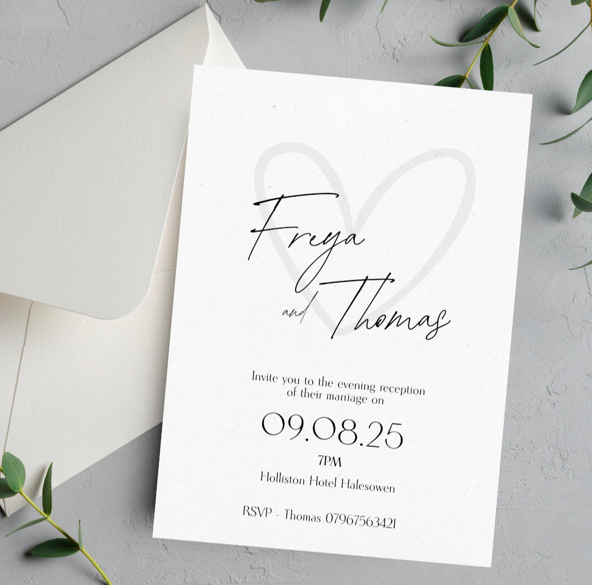Black and white minimalist wedding and evening invitations