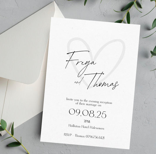 Black and white minimalist wedding and evening invitations